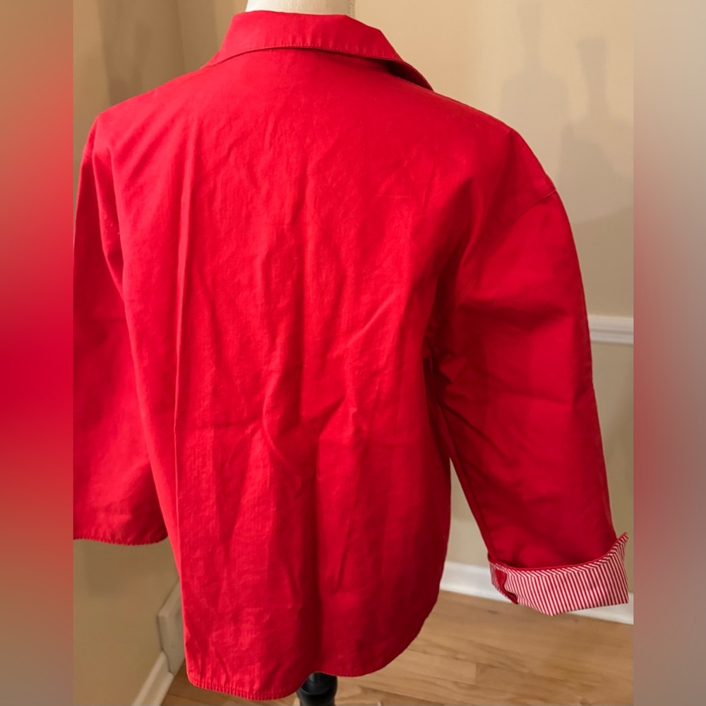 Red Spring Jacket W/ Striped Lining & Silver Clas… - image 7